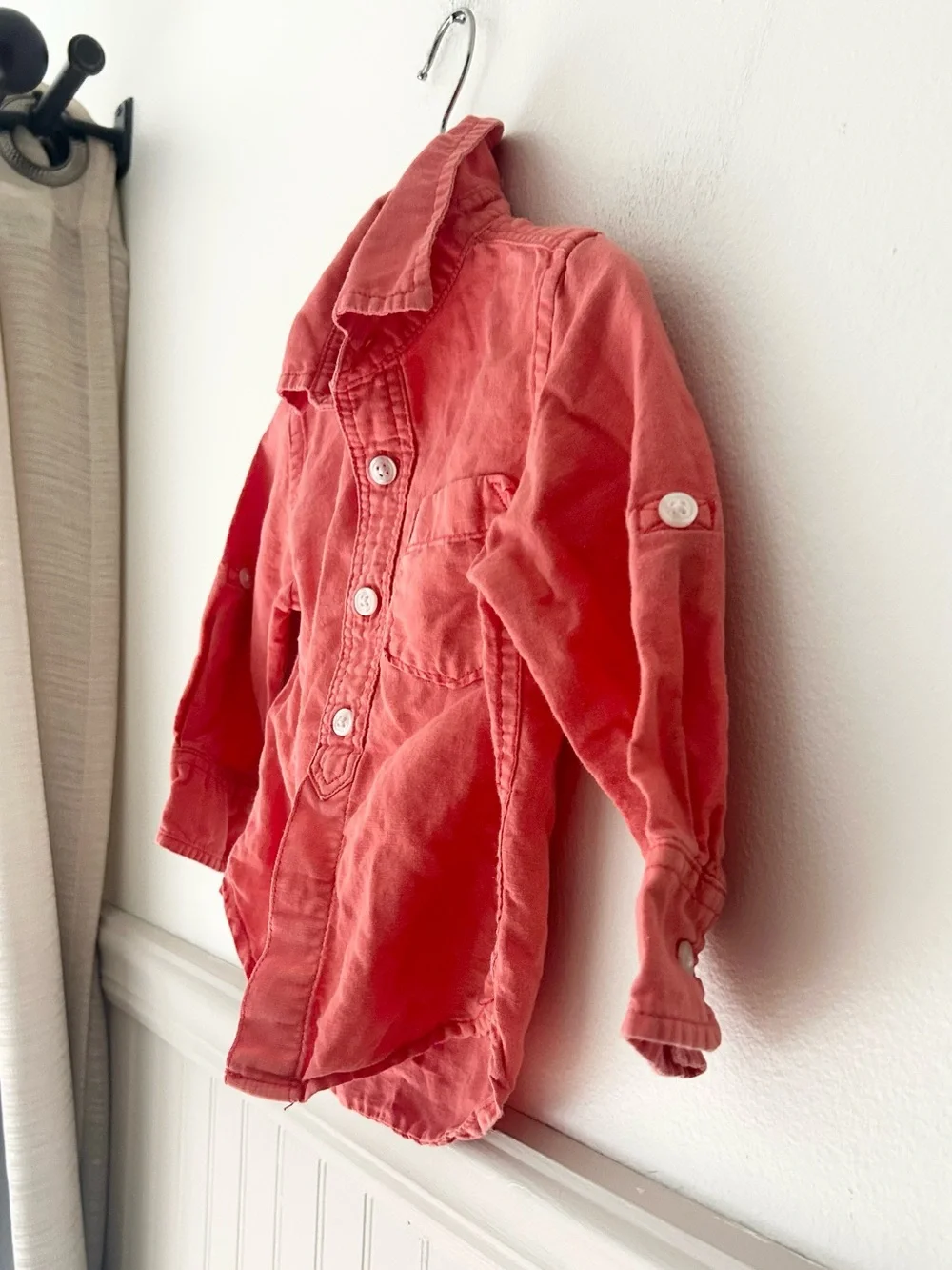 Gap Coral Red Button Down Shirt 12-18 Months Linen Cotton Kids